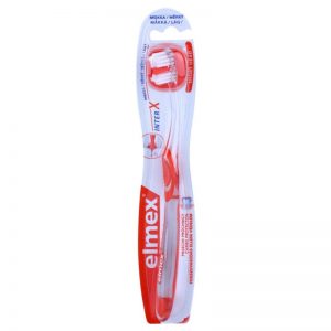 Elmex Caries Protection interX szczoteczka do zębów z krótką główką soft transparent/red/orange