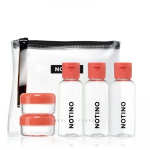 Notino Travel zestaw podróżny z 5 pustymi pojemniczkami w kosmetyczce CORAL