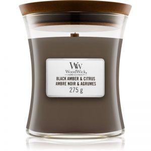 Woodwick Black Amber & Citrus świeczka zapachowa średnia 275 g