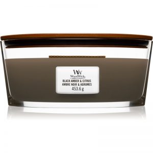 Woodwick Black Amber & Citrus świeczka zapachowa z drewnianym knotem (hearthwick) 453,6 g