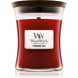 Woodwick Cinnamon Chai świeczka zapachowa z drewnianym knotem 275 g