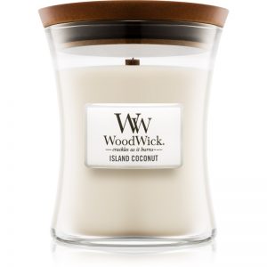 Woodwick Island Coconut świeczka zapachowa z drewnianym knotem 275 g