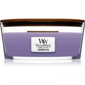Woodwick Lavender Spa świeczka zapachowa z drewnianym knotem (hearthwick) 453,6 g