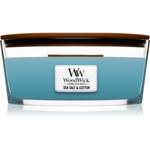 Woodwick Sea Salt & Cotton świeczka zapachowa z drewnianym knotem (hearthwick) 453,6 g