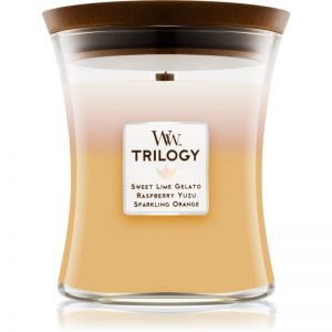Woodwick Trilogy Summer Sweets świeczka zapachowa z drewnianym knotem 275 g