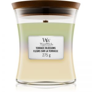 Woodwick Trilogy Terrace Blossoms świeczka zapachowa z drewnianym knotem 275 g