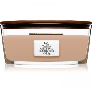 Woodwick Vanilla & Sea Salt świeczka zapachowa z drewnianym knotem (hearthwick) 453,6 g