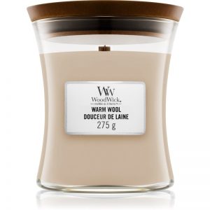 Woodwick Warm Wool świeczka zapachowa z drewnianym knotem 275 g