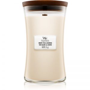 Woodwick White Tea & Jasmine świeczka zapachowa z drewnianym knotem 609,5 g