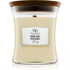 Woodwick White Teak świeczka zapachowa z drewnianym knotem 275 g