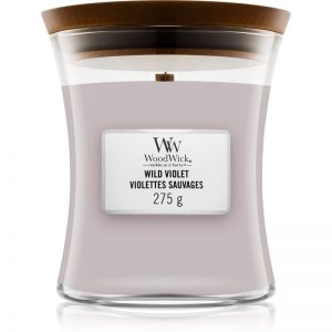 Woodwick Wild Violet świeczka zapachowa z drewnianym knotem 275 g