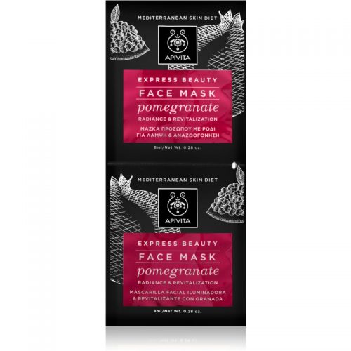 Apivita Express Beauty Pomegranate rewitalizująca maseczka do twarzy dla natychmiastowego rozświetlenia 2×8 ml
