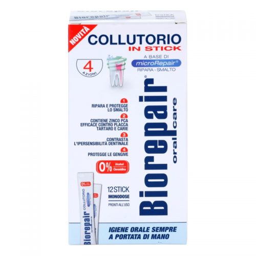 Biorepair Plus płyn do płukania jamy ustnej dla wzmocnienia i odnowy szkliwa opakowanie podróżne 12 szt.