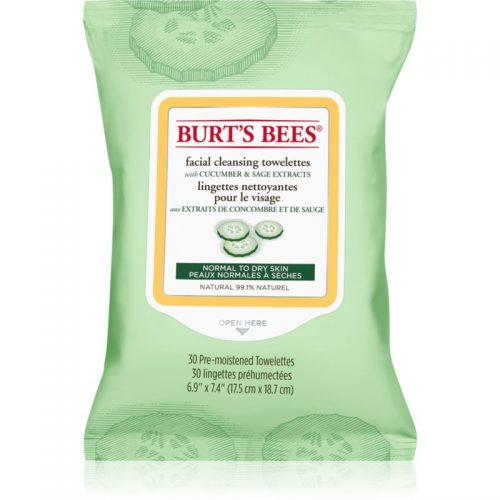Burt’s Bees Cucumber & Sage chusteczki oczyszczające do skóry normalnej i suchej 30 szt.