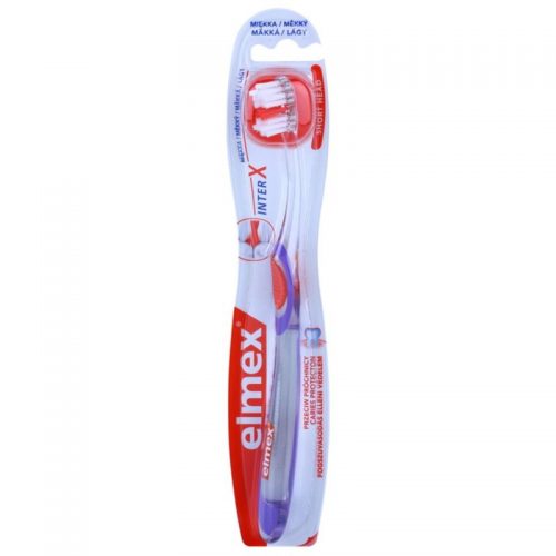 Elmex Caries Protection interX szczoteczka do zębów z krótką główką soft transparent/red/purple