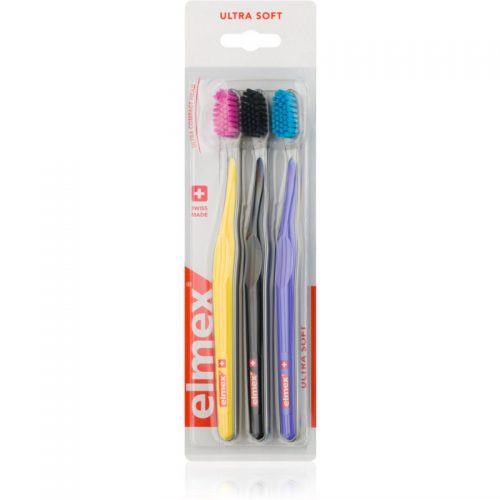 Elmex Swiss Made szczoteczki do zębów 3 szt. ultra soft Yellow + Black + Purple 3 szt.
