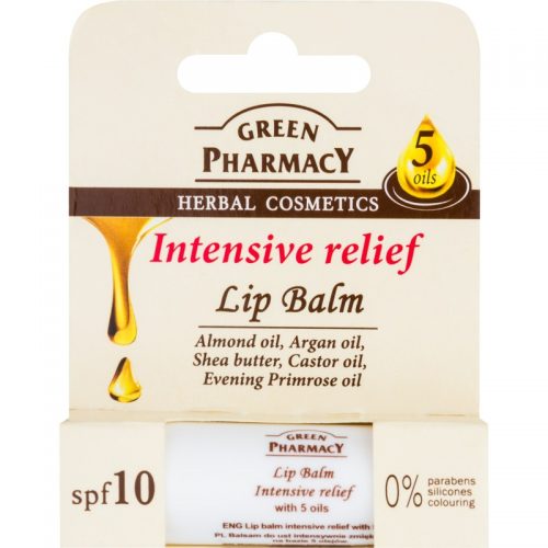 Green Pharmacy Lip Care intensywnie nawilżający balsam do ust SPF 10 bez silikonów, parabenów i barwników 3,6 g