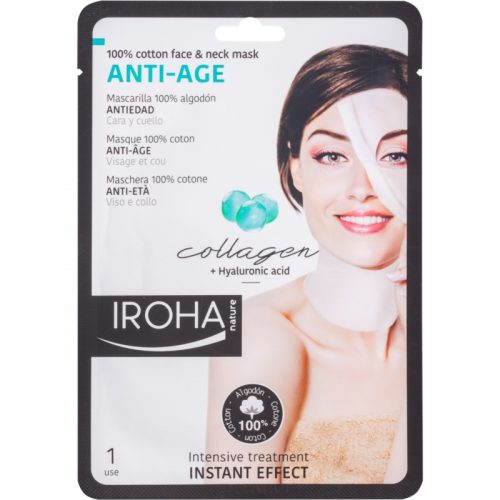 Iroha Anti – Age Collagen bawełniana maska na twarz i szyję z kolagenem i kwasem hialuronowym
