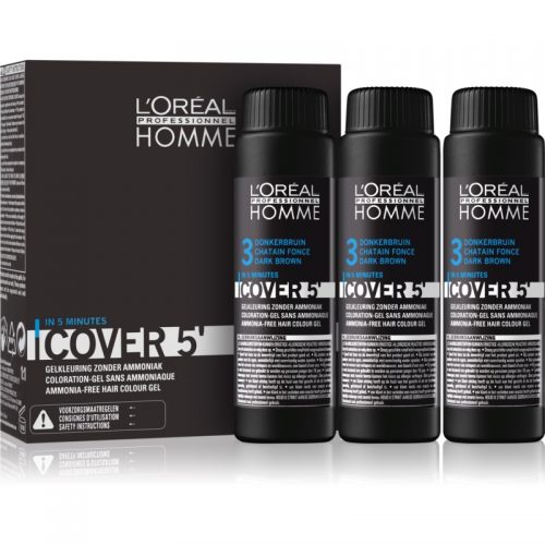 L’Oréal Professionnel Homme Cover 5′ tonująca farba do włosów 3 szt. odcień 3 Dark Brown 3×50 ml