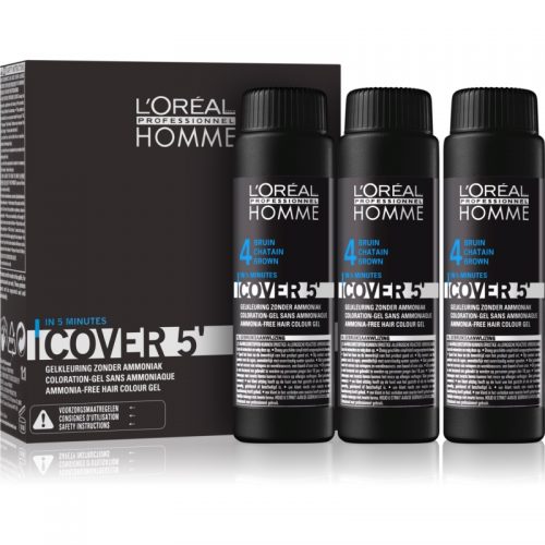 L’Oréal Professionnel Homme Cover 5′ tonująca farba do włosów 3 szt. odcień 4 Medium Brown 3×50 ml