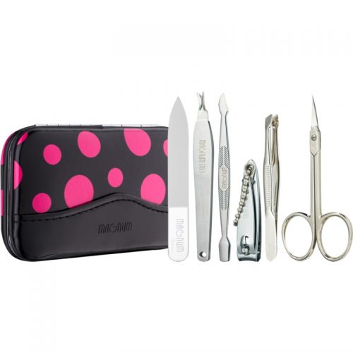 Magnum Feel The Style zestaw do doskonałego manicure czarny z różowymi kropkami 6 szt.