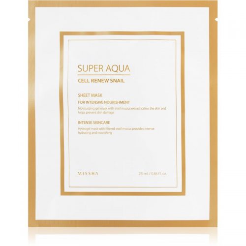 Missha Super Aqua Cell Renew Snail maseczka płócienna o działaniu nawilżającym i łagodzącym z ekstraktem ze śluzu ślimaka 25 ml