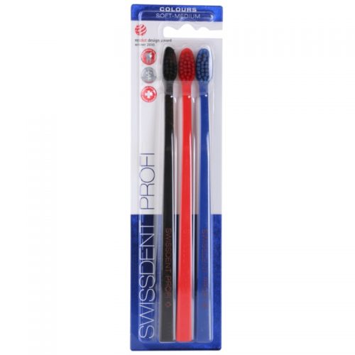 Swissdent Colours Trio szczoteczki do zębów 3 szt. soft – medium black, red, blue 3 szt.