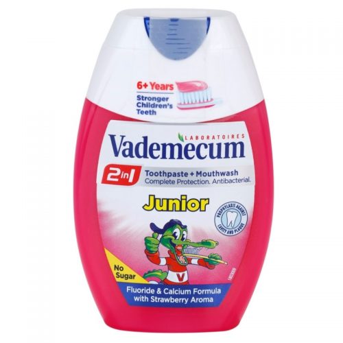 Vademecum 2 in1 Junior pasta do zębów + płyn do płukania jamy ustnej w jednym smak Strawberry 75 ml