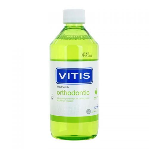 Vitis Orthodontic płyn do płukania jamy ustnej dla osób noszących aparaty ortodontyczne smak Apple Mint 500 ml