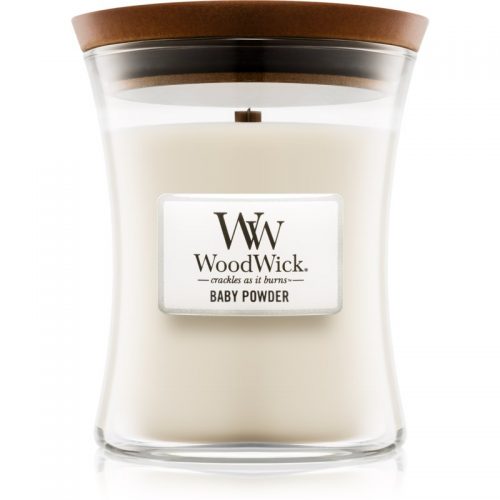 Woodwick Baby Powder świeczka zapachowa z drewnianym knotem 275 g