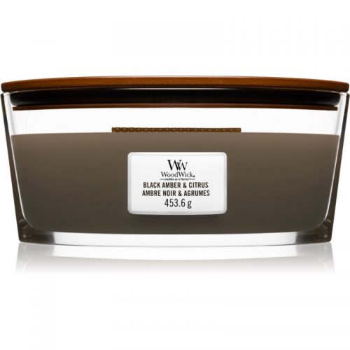 Woodwick Black Amber & Citrus świeczka zapachowa z drewnianym knotem (hearthwick) 453,6 g
