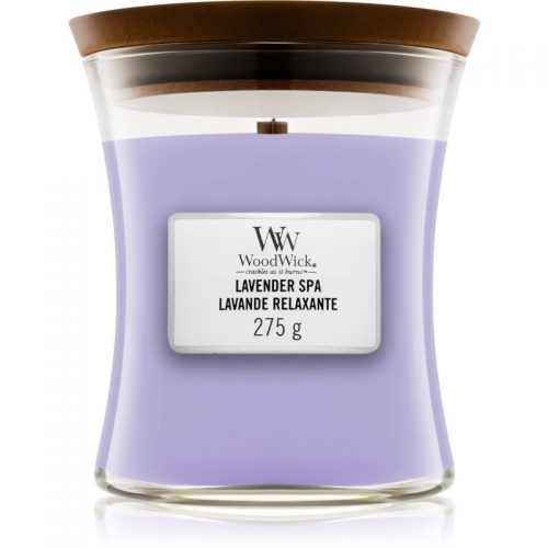 Woodwick Lavender Spa świeczka zapachowa z drewnianym knotem 275 g
