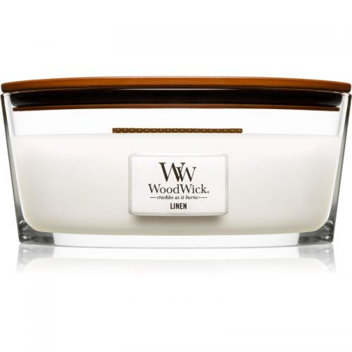 Woodwick Linen świeczka zapachowa z drewnianym knotem (hearthwick) 453,6 g