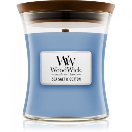 Woodwick Sea Salt & Cotton świeczka zapachowa z drewnianym knotem 275 g