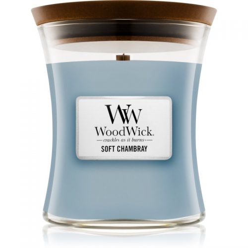 Woodwick Soft Chambray świeczka zapachowa z drewnianym knotem 275 g