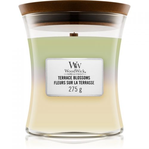 Woodwick Trilogy Terrace Blossoms świeczka zapachowa z drewnianym knotem 275 g