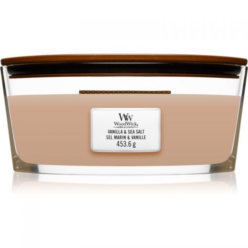 Woodwick Vanilla & Sea Salt świeczka zapachowa z drewnianym knotem (hearthwick) 453,6 g