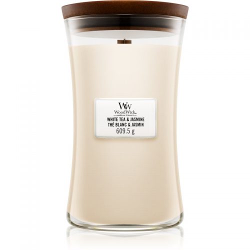 Woodwick White Tea & Jasmine świeczka zapachowa z drewnianym knotem 609,5 g